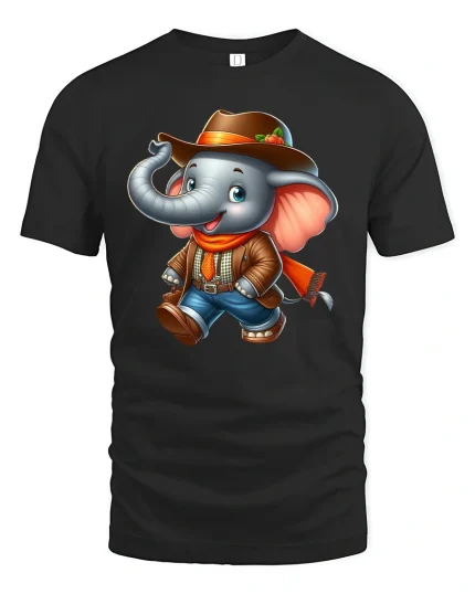 Cute Cowboy Elephant Funny Western Style T-Shirt - black t-shirt on white background