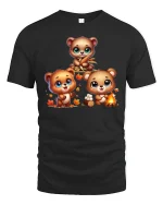 Cute Autumn Bear Family Campfire Cozy Fall T-Shirt - black t-shirt on white background