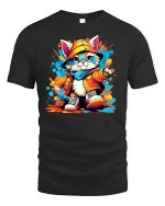 Cool Street Cat In Hoodie Funny Urban Style T-Shirt - black t-shirt on white background