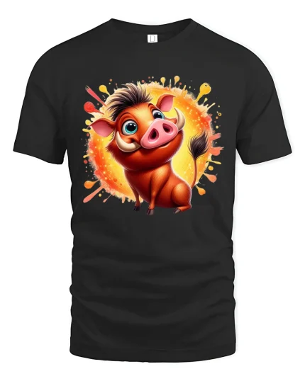 Cute Cartoon Warthog Funny Smile Animal T-Shirt - black t-shirt on white background
