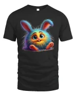 Cute Fluffy Bunny Rainbow Fur Funny Cartoon T-Shirt - black t-shirt on white background