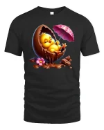 Cute Chick In Chocolate Egg Funny Easter T-Shirt - black t-shirt on white background