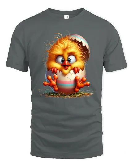 Cute Baby Chick Cracked Egg Funny Easter T-Shirt - gray t-shirt on white background