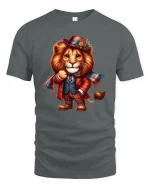 Gentle Lion With Suit Funny Dressed Animal T-Shirt - gray t-shirt on white background