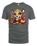 Cute Fall Cheetah With Pumpkin Cozy Autumn T-Shirt - gray t-shirt on white background