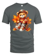 Cute Autumn Teddy Bear Cozy Fall Leaves T-Shirt - gray t-shirt on white background