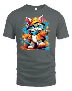 Cool Street Cat In Hoodie Funny Urban Style T-Shirt - gray t-shirt on white background