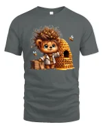 Cute Honey Bear With Beehive Funny Cartoon T-Shirt - gray t-shirt on white background