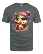 Cute Winter Duck With Hat Funny Cartoon T-Shirt - gray t-shirt on white background