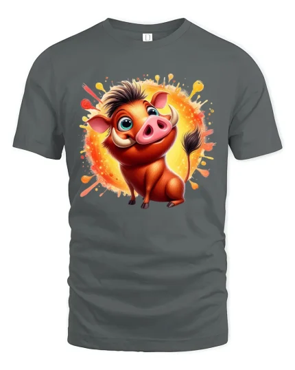 Cute Cartoon Warthog Funny Smile Animal T-Shirt - gray t-shirt on white background