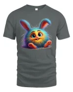 Cute Fluffy Bunny Rainbow Fur Funny Cartoon T-Shirt - gray t-shirt on white background
