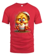 Cute Baby Chick Cracked Egg Funny Easter T-Shirt - red t-shirt on white background