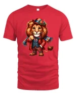 Gentle Lion With Suit Funny Dressed Animal T-Shirt - red t-shirt on white background