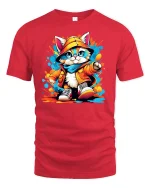 Cool Street Cat In Hoodie Funny Urban Style T-Shirt - red t-shirt on white background