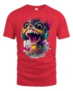 Crazy Screaming Monster Funny Cartoon Art T-Shirt - red t-shirt on white background