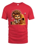 Cute Honey Bear With Beehive Funny Cartoon T-Shirt - red t-shirt on white background