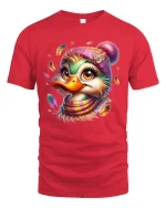 Cute Winter Duck With Hat Funny Cartoon T-Shirt - red t-shirt on white background