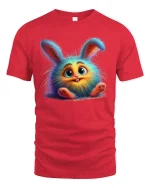 Cute Fluffy Bunny Rainbow Fur Funny Cartoon T-Shirt - red t-shirt on white background