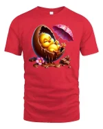 Cute Chick In Chocolate Egg Funny Easter T-Shirt - red t-shirt on white background