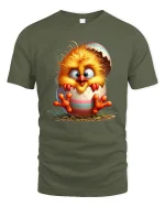 Cute Baby Chick Cracked Egg Funny Easter T-Shirt - military green t-shirt on white background