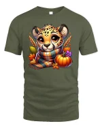 Cute Fall Cheetah With Pumpkin Cozy Autumn T-Shirt - military green t-shirt on white background