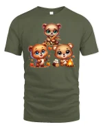 Cute Autumn Bear Family Campfire Cozy Fall T-Shirt - military green t-shirt on white background