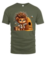 Cute Honey Bear With Beehive Funny Cartoon T-Shirt - military green t-shirt on white background