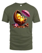 Cute Chick In Chocolate Egg Funny Easter T-Shirt - military green t-shirt on white background