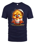 Cute Baby Chick Cracked Egg Funny Easter T-Shirt - navy t-shirt on white background