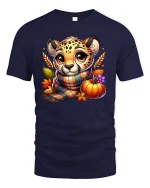 Cute Fall Cheetah With Pumpkin Cozy Autumn T-Shirt - navy t-shirt on white background