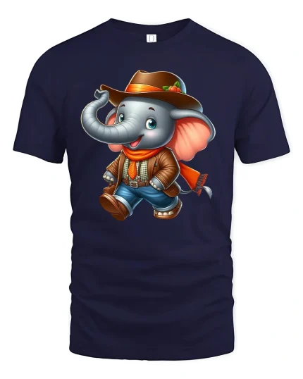Cute Cowboy Elephant Funny Western Style T-Shirt - navy t-shirt on white background