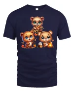 Cute Autumn Bear Family Campfire Cozy Fall T-Shirt - navy t-shirt on white background