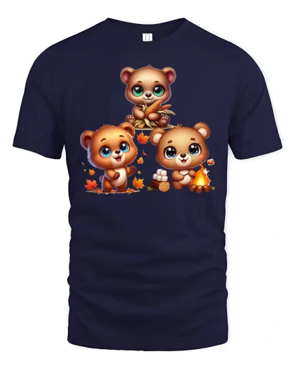 Cute Autumn Bear Family Campfire Cozy Fall T-Shirt - navy t-shirt on white background