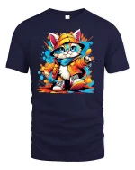 Cool Street Cat In Hoodie Funny Urban Style T-Shirt - navy t-shirt on white background