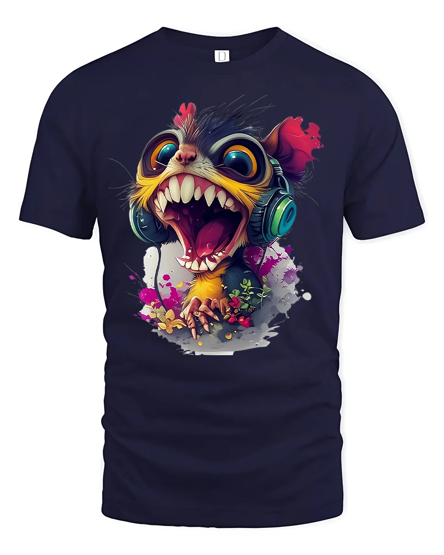 Crazy Screaming Monster Funny Cartoon Art T-Shirt - 1 Crazy Screaming Monster Funny Cartoon Art T-Shirt - navy t-shirt on white background