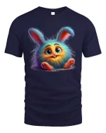 Cute Fluffy Bunny Rainbow Fur Funny Cartoon T-Shirt - navy t-shirt on white background