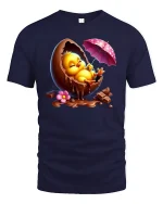 Cute Chick In Chocolate Egg Funny Easter T-Shirt - navy t-shirt on white background