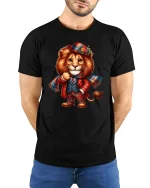 Gentle Lion With Suit Funny Dressed Animal T-Shirt - model wearing black tee with hands behind back