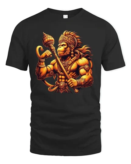 Warrior Hanuman Power Graphic T-Shirt for Men - black t-shirt on white background