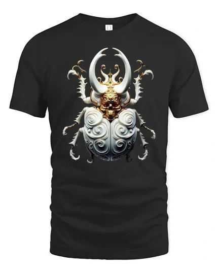 Gothic Skull Beetle Warrior Fantasy Art T-Shirt - black t-shirt on white background