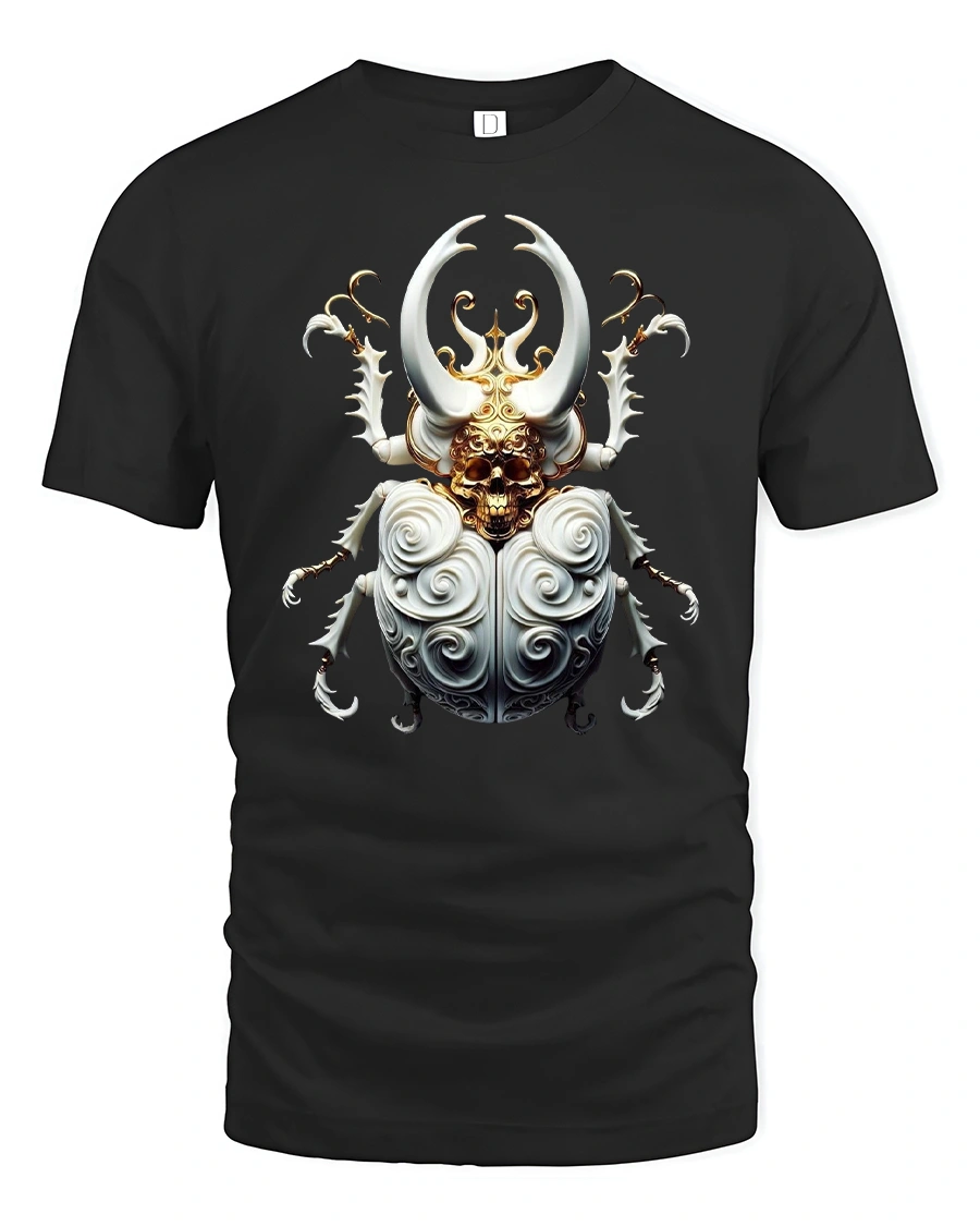 Gothic Skull Beetle Warrior Fantasy Art T-Shirt - 1 Gothic Skull Beetle Warrior Fantasy Art T-Shirt - black t-shirt on white background