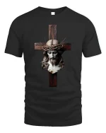 Jesus Cross Crown of Thorns Faith Graphic T-Shirt - black t-shirt on white background