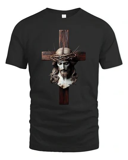 Jesus Cross Crown of Thorns Faith Graphic T-Shirt - black t-shirt on white background