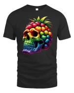 Tropical Fruit Skull Rainbow Vibe Graphic T-Shirt - black t-shirt on white background