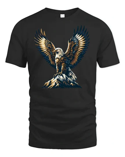 Majestic Eagle Mountain Freedom Spirit Graphic Tee - black t-shirt on white background