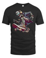 Cool Skeleton Skater Street Style Graphic T-Shirt - black t-shirt on white background