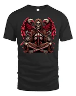 Grim Reaper Twin Eagle Warrior Graphic T-Shirt - black t-shirt on white background