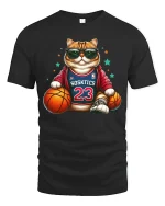 Funny Basketball Cat Player Cool Street Graphic T-Shirt - black t-shirt on white background