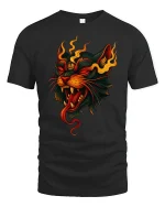 Flaming Demon Cat Fiery Spirit Graphic T-Shirt - black t-shirt on white background