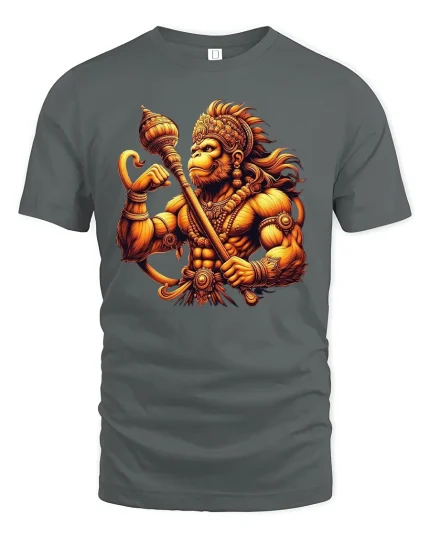 Warrior Hanuman Power Graphic T-Shirt for Men - gray t-shirt on white background
